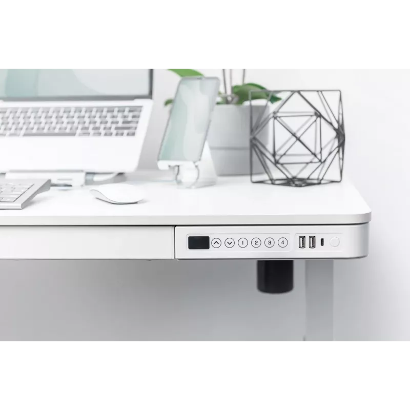 DIGITUS elektrinis aukščio reguliavimo stalas 120x60x12 cm su USB balta