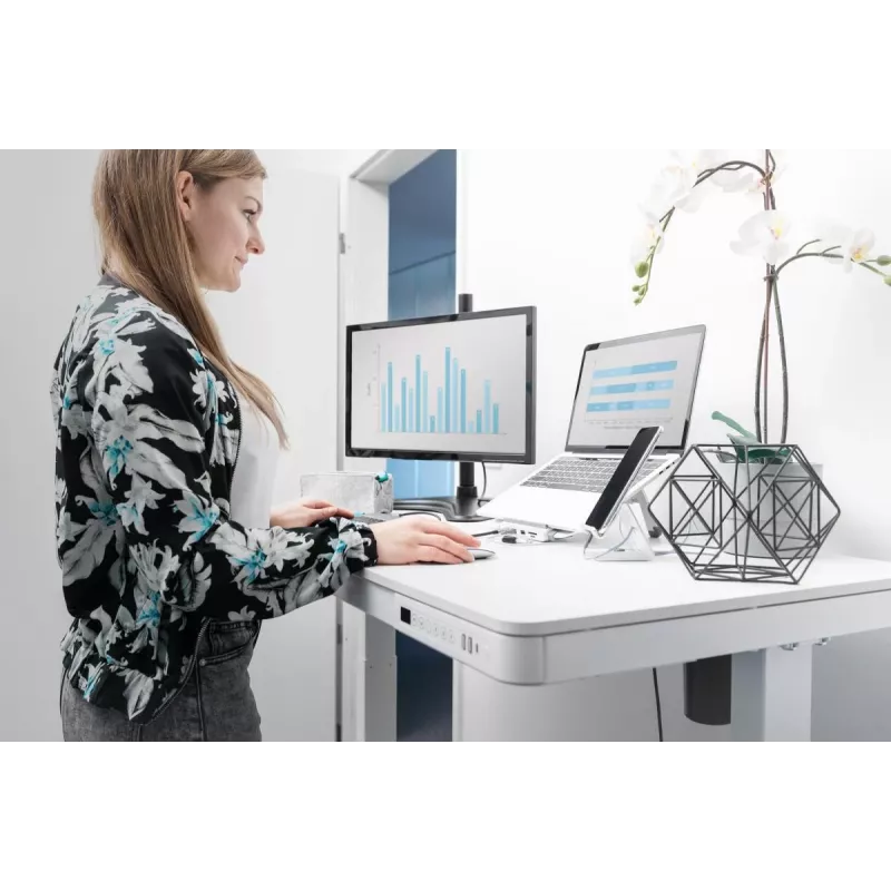 DIGITUS elektrinis aukščio reguliavimo stalas 120x60x12 cm su USB balta