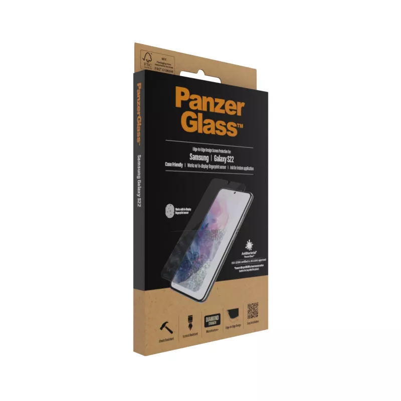 PanzerGlass UltraForce1 7293 apsauginė ekrano plėvelė-stiklas Samsung Galaxy S22, grūdintas stiklas, draugiška dėklams, skaidri