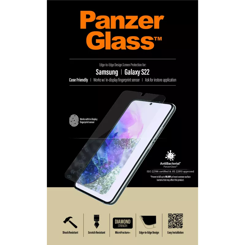 PanzerGlass UltraForce1 7293 apsauginė ekrano plėvelė-stiklas Samsung Galaxy S22, grūdintas stiklas, draugiška dėklams, skaidri