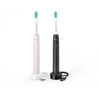 Philips Sonicare 3100 serijos HX3675/15 2 vnt. komplektas soniniai elektriniai dantų šepetėliai – juodas ir rožinis