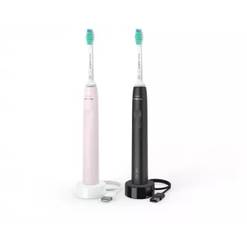 Philips Sonicare 3100 serijos HX3675/15 2 vnt. komplektas soniniai elektriniai dantų šepetėliai – juodas ir rožinis