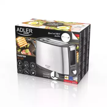 Skrudintuvas Adler AD 3214, 2 griežinėliai, nerūdijantis plienas, 900 W, 7 skrudinimo lygiai, atšildymas/pašildymas/automatinis išsijungimas