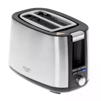 Skrudintuvas Adler AD 3214, 2 griežinėliai, nerūdijantis plienas, 900 W, 7 skrudinimo lygiai, atšildymas/pašildymas/automatinis išsijungimas