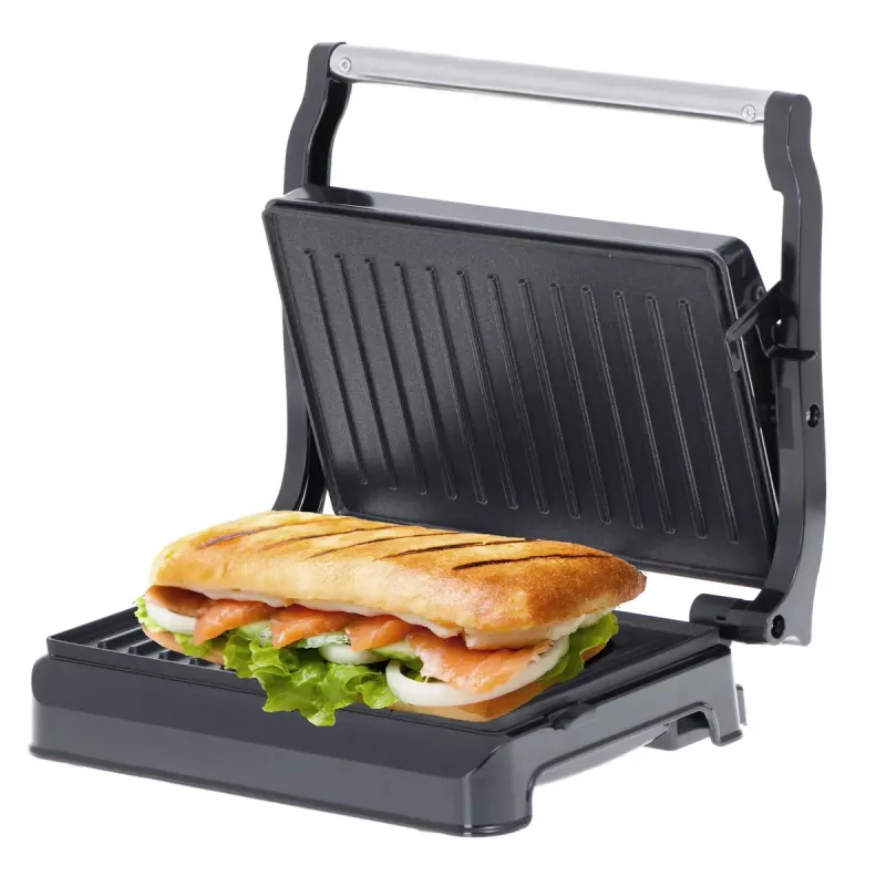 Kontaktinis grilis Adler AD 3052 stačiakampis plieninis/juodas, 1200 W, grotelės viršuje, užrakinamas dangtis