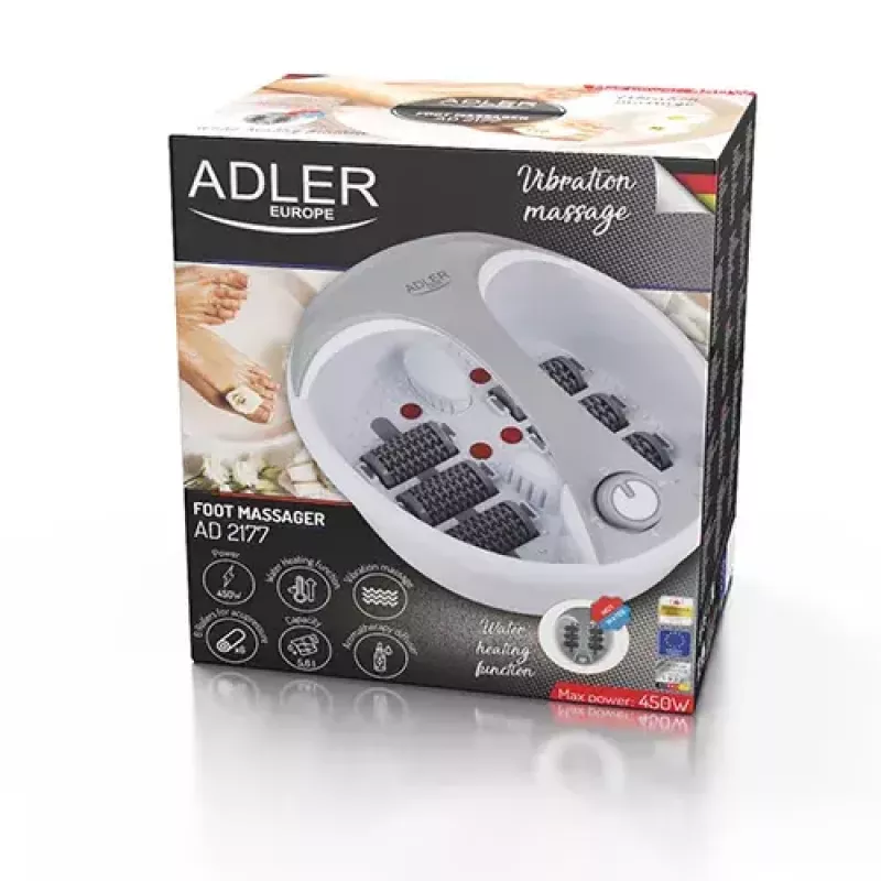 Pėdų vonelė Adler AD 2177 – infraraudonasis pėdų masažuoklis su šildymu, vibracija, burbulais, 450 W, 5,6 l talpa, ergonomiška rankena