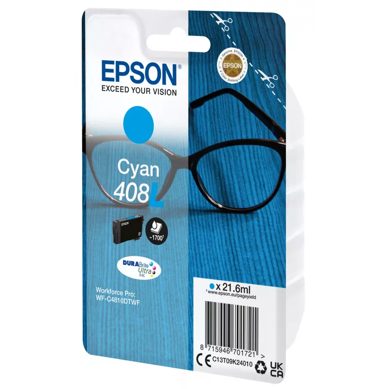 Epson 408L DURABrite Ultra aukštos išeigos (XL) originalus rašalinis kasetė, ciānas