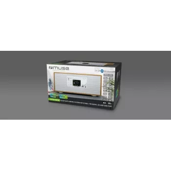 Asmeninis radijo imtuvas Muse M-695 DBTW – DAB/DAB+/FM skaitmeninis tiuneris, 2,8 colio TFT, 60 W RMS, AC/DC, medžio/baltos spalvos