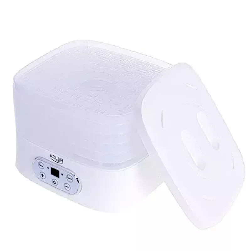 Maisto džiovintuvas Adler AD 6658, 5 padėklų, LCD laikmatis 70 h, 35–70 °C, 230 W (maks. 550 W), baltas