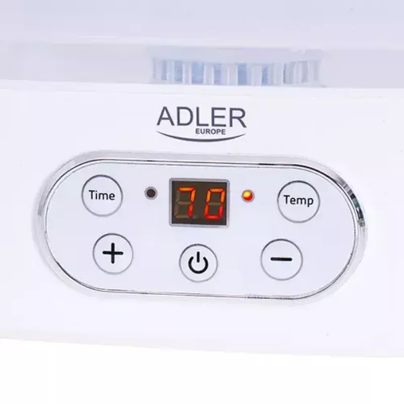 Maisto džiovintuvas Adler AD 6658, 5 padėklų, LCD laikmatis 70 h, 35–70 °C, 230 W (maks. 550 W), baltas