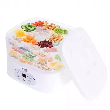 Maisto džiovintuvas Adler AD 6658, 5 padėklų, LCD laikmatis 70 h, 35–70 °C, 230 W (maks. 550 W), baltas