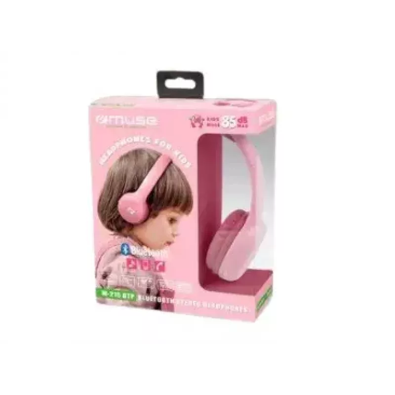 Muse M-215BTP Bluetooth stereo vaikiškos ausinės, apimančios ausis (over-ear), belaidės, Bluetooth 5.0, rausvos