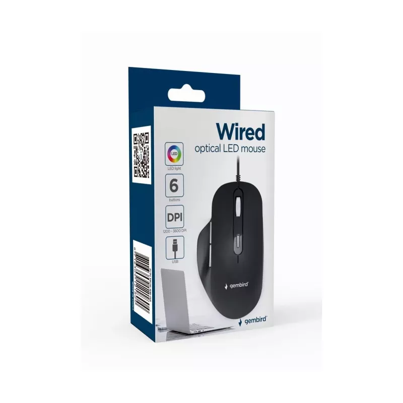Gembird MUS-6B-02 Optinė LED pelė laidinė USB – 6 mygtukų ratukas juoda