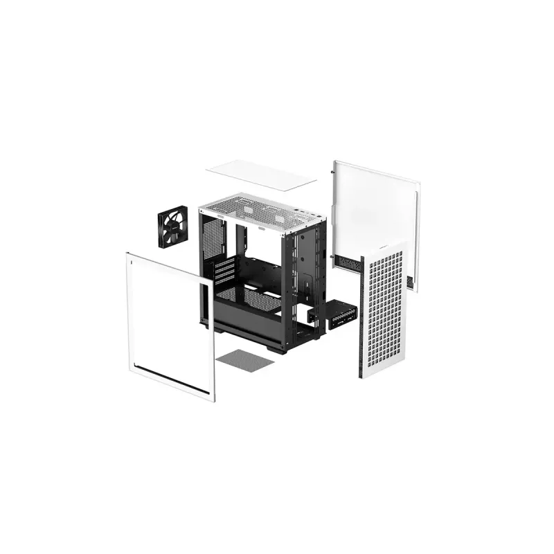 Korpusas DeepCool CH370 WH Mini Tower — Baltas, micro ATX/Mini-ITX, grūdintas stiklas, RGB ventiliatoriai, 2x 3,5 colio vietos, 3x 2,5 colio vietos, GPU iki 320 mm