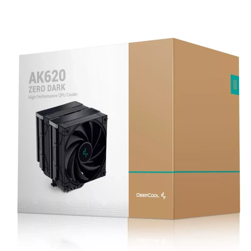 Oro aušintuvas DeepCool AK620 ZERO DARK 12 cm Juoda, 6 šilumos vamzdelių, 2x120 mm PWM ventiliatoriai, TDP 260 W, Aukštis 160 mm