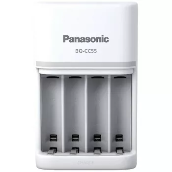 Baterijų įkroviklis Panasonic BQ-CC55E – kompaktiškas NiMH/NiCd įkroviklis AA/AAA elementams