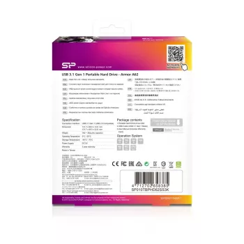 SILICON POWER Armor A62 1TB juodas nešiojamas kietasis diskas USB 3.2 Gen 1