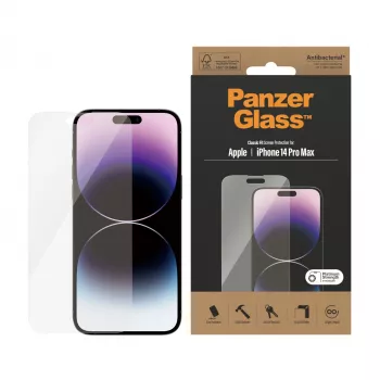 Apsauginis stiklas PanzerGlass Apple iPhone 14 Pro Max Classic Fit, atsparus įbrėžimams ir smūgiams