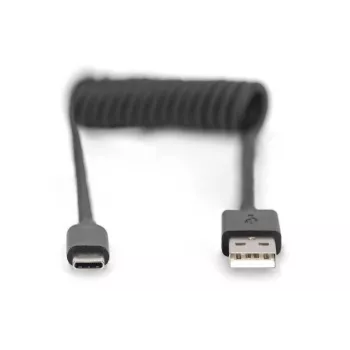 Digitus USB 2.0 USB A į USB C spiralinis kabelis 1 m 0,48 Gbit/s juodas