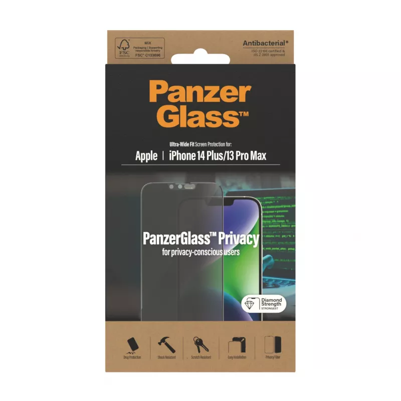 Privatumo apsauginis stiklas PanzerGlass Apple iPhone 14 Plus / 13 Pro Max, atsparus įbrėžimams ir smūgiams
