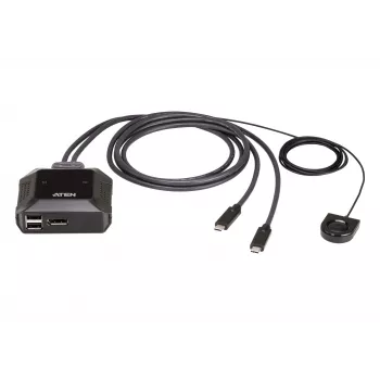 ATEN US3312 2 prievadų USB-C 4K DisplayPort KVM jungiklis su nuotoliniu prievadų parinkikliu