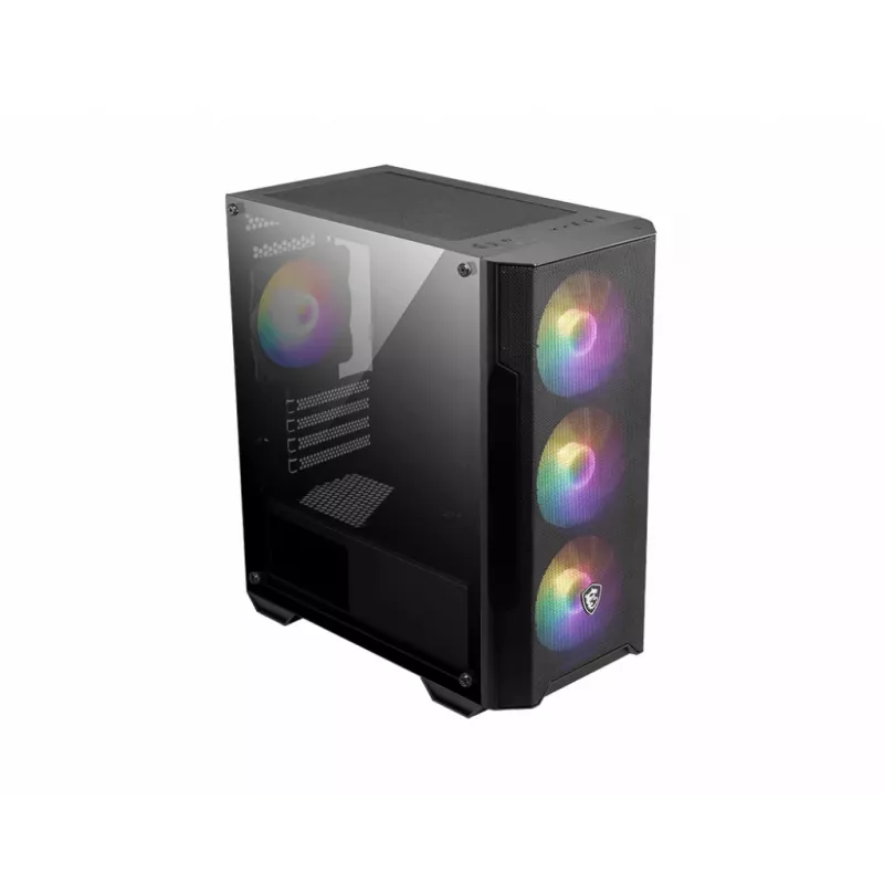 PC korpusas MSI MAG FORGE M100A Micro Tower juodas su grūdintu stiklu, 3x120mm priekiniai ventiliatoriai, RGB, microATX/Mini-ITX