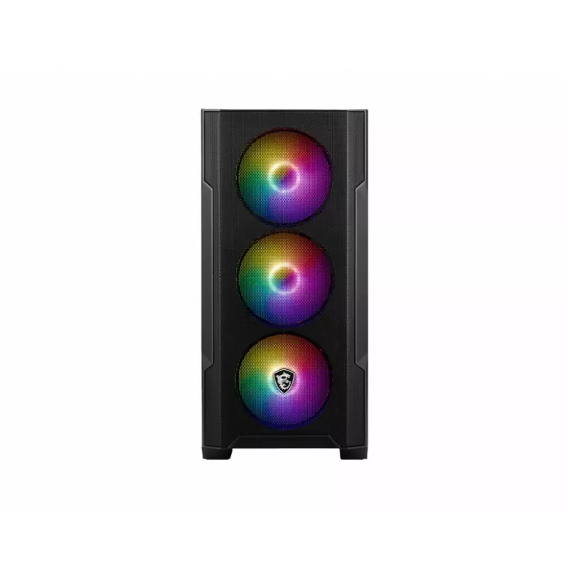 PC korpusas MSI MAG FORGE M100A Micro Tower juodas su grūdintu stiklu, 3x120mm priekiniai ventiliatoriai, RGB, microATX/Mini-ITX