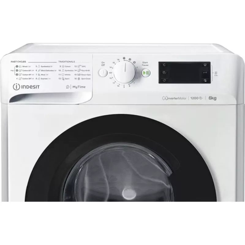 Indesit MTWSE 61294 WK EE skalbyklė, priekinis pakrovimas, 6 kg, 1151 aps./min., balta