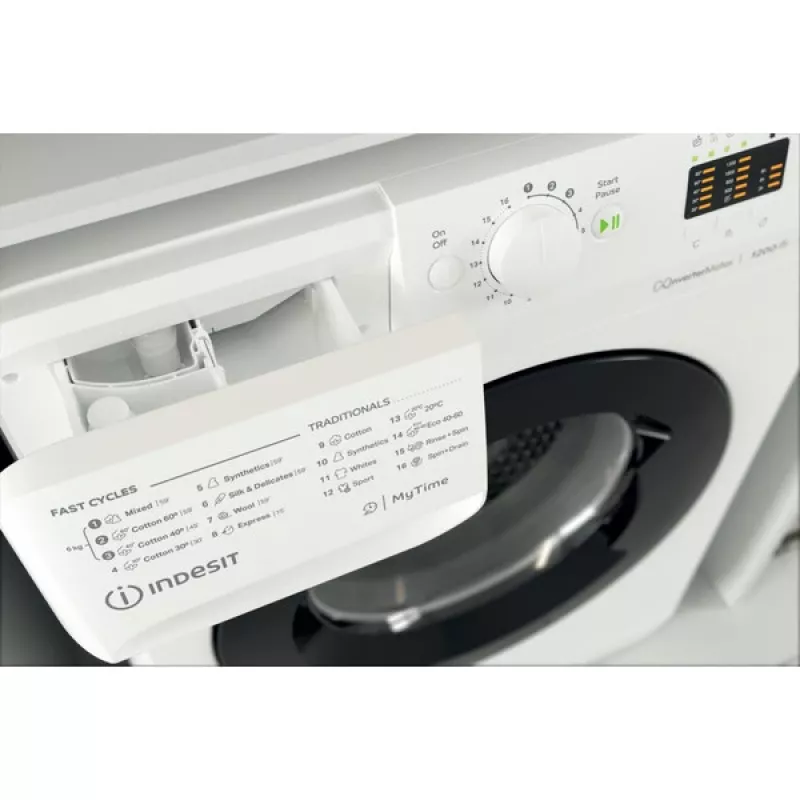 Indesit MTWSA 61294 WK EE skalbyklė, priekinė pakrova, 6 kg, 1151 aps./min., balta