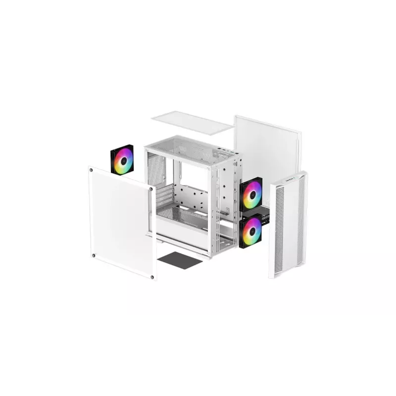 Korpusas DeepCool CC360 WH ARGB Mini Tower Baltas – Micro‑ATX/Mini‑ITX, grūdintas stiklas, 2x 3,5 colio + 3x 2,5 colio, 2x priekiniai 120 mm ventiliatoriai