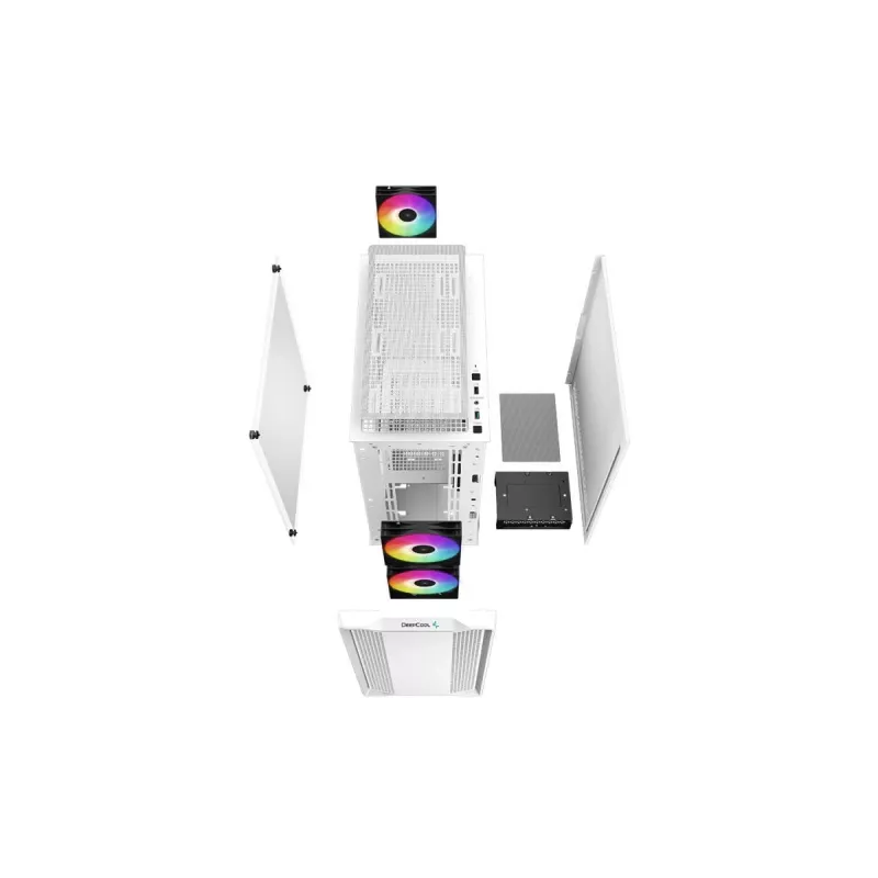 Korpusas DeepCool CC360 WH ARGB Mini Tower Baltas – Micro‑ATX/Mini‑ITX, grūdintas stiklas, 2x 3,5 colio + 3x 2,5 colio, 2x priekiniai 120 mm ventiliatoriai