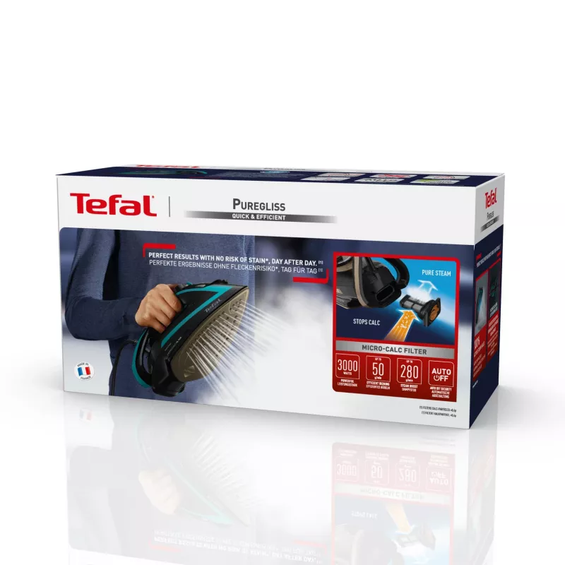 Tefal Puregliss FV8066 sausas ir garinis lygintuvas su Durilium AirGlide Autoclean padu, 3000 W, juodas, mėlynas