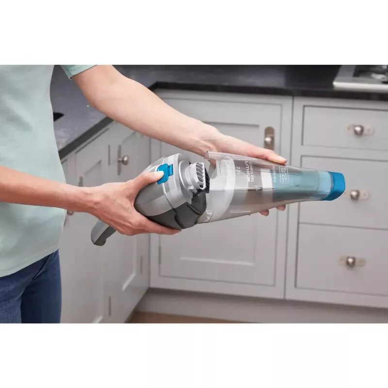 Black & Decker NVC215WA-QW DustBuster belaidis rankinis dulkių siurblys, 0,3 l talpa dulkėms, 1500 mAh ličio jonų, plaunamas filtras, mėlynas/pilkas