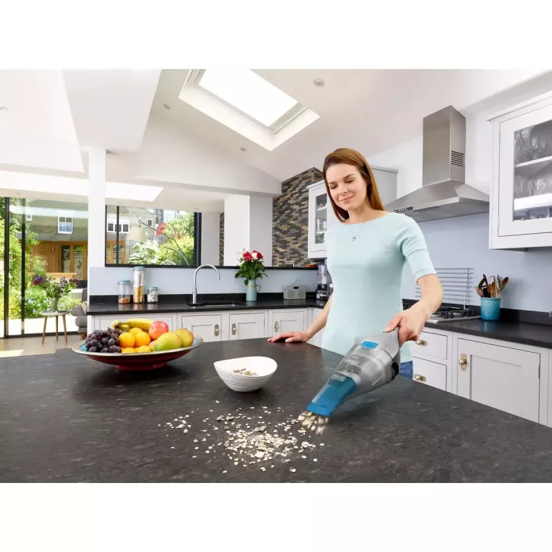 Black & Decker NVC215WA-QW DustBuster belaidis rankinis dulkių siurblys, 0,3 l talpa dulkėms, 1500 mAh ličio jonų, plaunamas filtras, mėlynas/pilkas