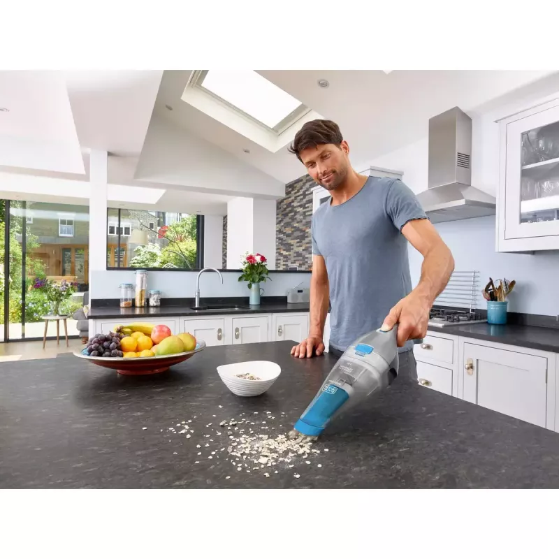 Black & Decker NVC215WA-QW DustBuster belaidis rankinis dulkių siurblys, 0,3 l talpa dulkėms, 1500 mAh ličio jonų, plaunamas filtras, mėlynas/pilkas