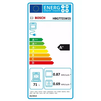 Įmontuojama elektrinė orkaitė Bosch HBG7721W1S, 71L, pirolizė