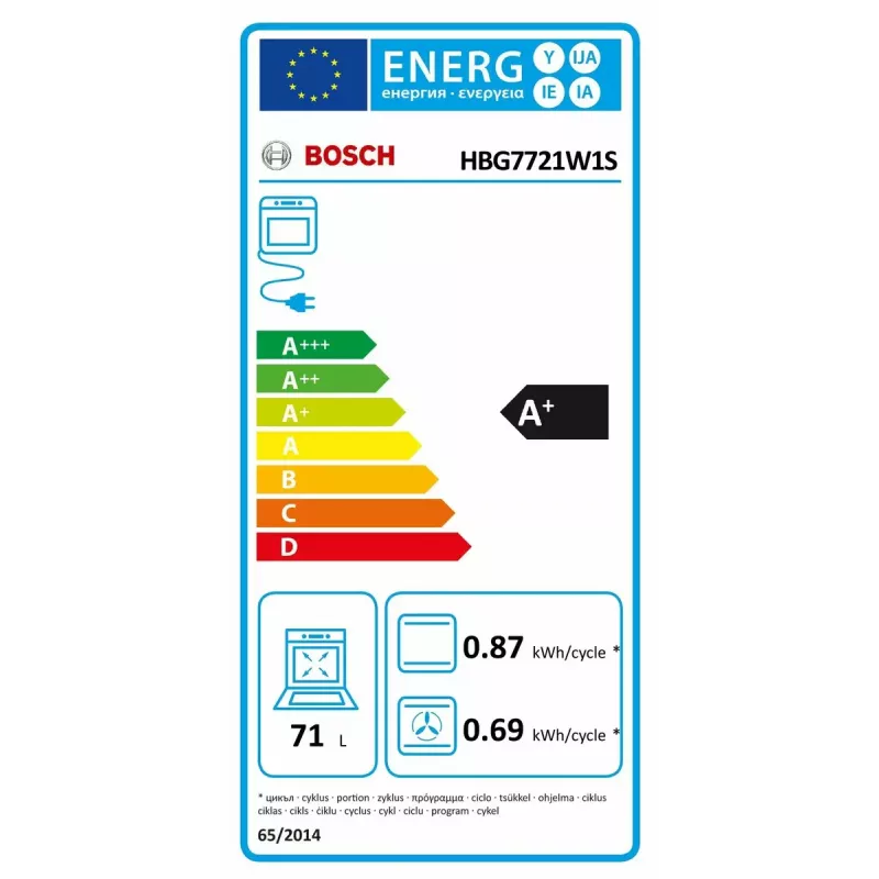 Įmontuojama elektrinė orkaitė Bosch HBG7721W1S, 71L, pirolizė