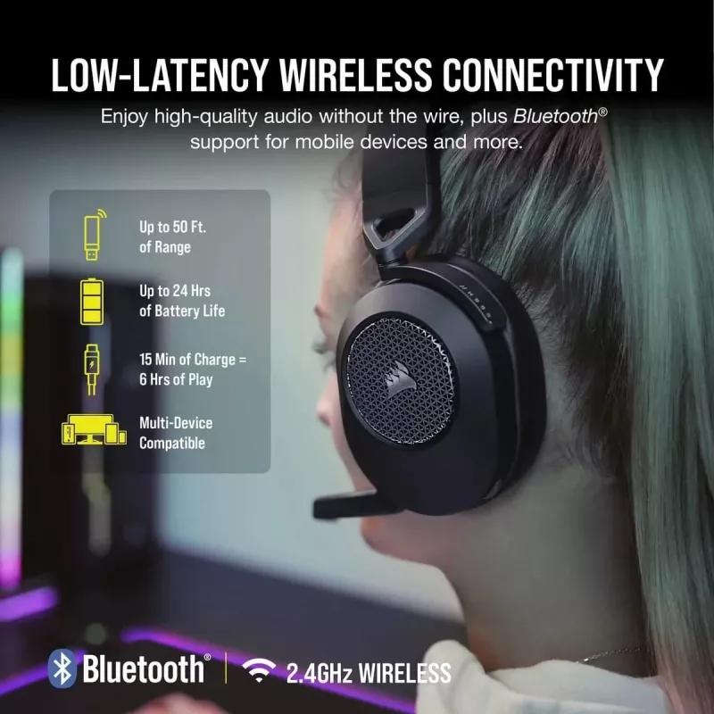 CORSAIR Gaming Headset HS65 Wireless – anglies spalvos