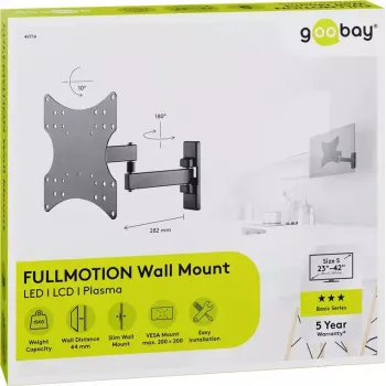 Goobay TV sieninis laikiklis Basic FULLMOTION (S) 15 kg 23-42 colių