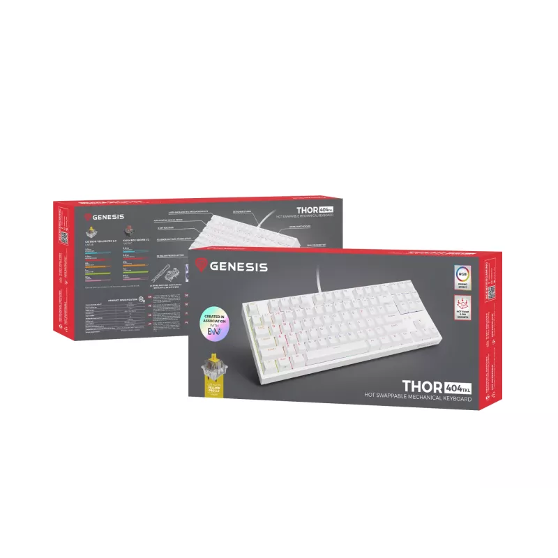GENESIS Thor 404 TKL klaviatūra žaidimams laida USB QWERTY US International balta