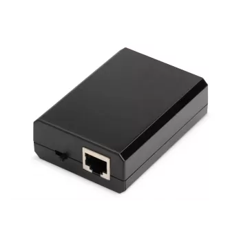 DIGITUS Gigabit PoE+ skirstytuvas, 10/100/1000 Mbps, 24W Įvadas: 802.3at PoE, Išvadas: 5V/2A, 9V/2A, 12V/2A, plastikinis korpusas, juoda