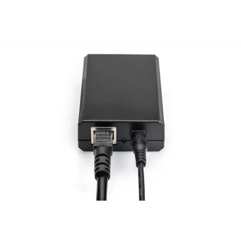 DIGITUS Gigabit PoE+ skirstytuvas, 10/100/1000 Mbps, 24W Įvadas: 802.3at PoE, Išvadas: 5V/2A, 9V/2A, 12V/2A, plastikinis korpusas, juoda