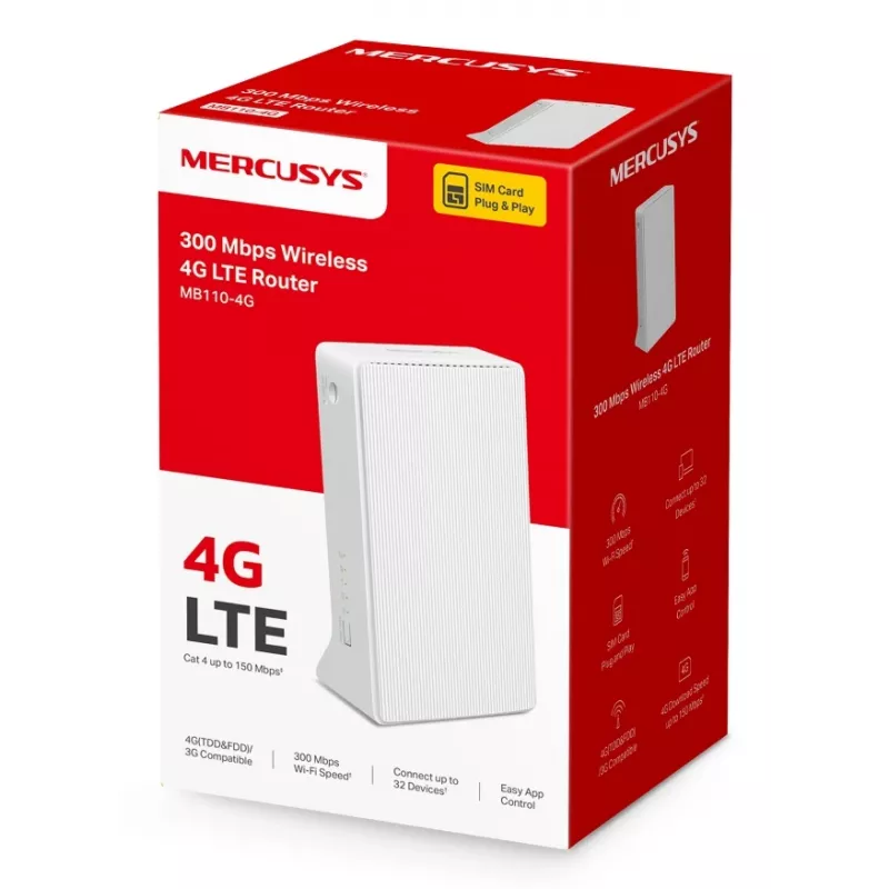 MERCUSYS Mb110-4g Belaidis maršrutizatorius Ethernet vienos juostos (2,4 GHz) - Baltas