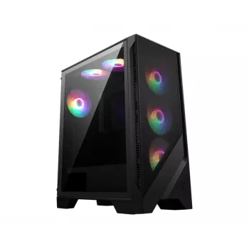 Korpusas MSI MAG FORGE 120A AIRFLOW Midi Tower — Juodas, Grūdintas Stiklas, Tinklelis, 3×120mm priekiniai ventiliatoriai, 2×120mm viršutiniai ventiliatoriai, ATX palaikymas