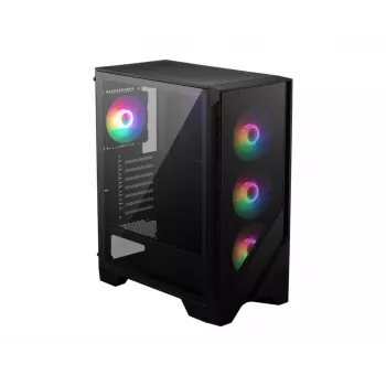 Korpusas MSI MAG FORGE 120A AIRFLOW Midi Tower — Juodas, Grūdintas Stiklas, Tinklelis, 3×120mm priekiniai ventiliatoriai, 2×120mm viršutiniai ventiliatoriai, ATX palaikymas