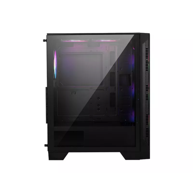 Korpusas MSI MAG FORGE 120A AIRFLOW Midi Tower — Juodas, Grūdintas Stiklas, Tinklelis, 3×120mm priekiniai ventiliatoriai, 2×120mm viršutiniai ventiliatoriai, ATX palaikymas