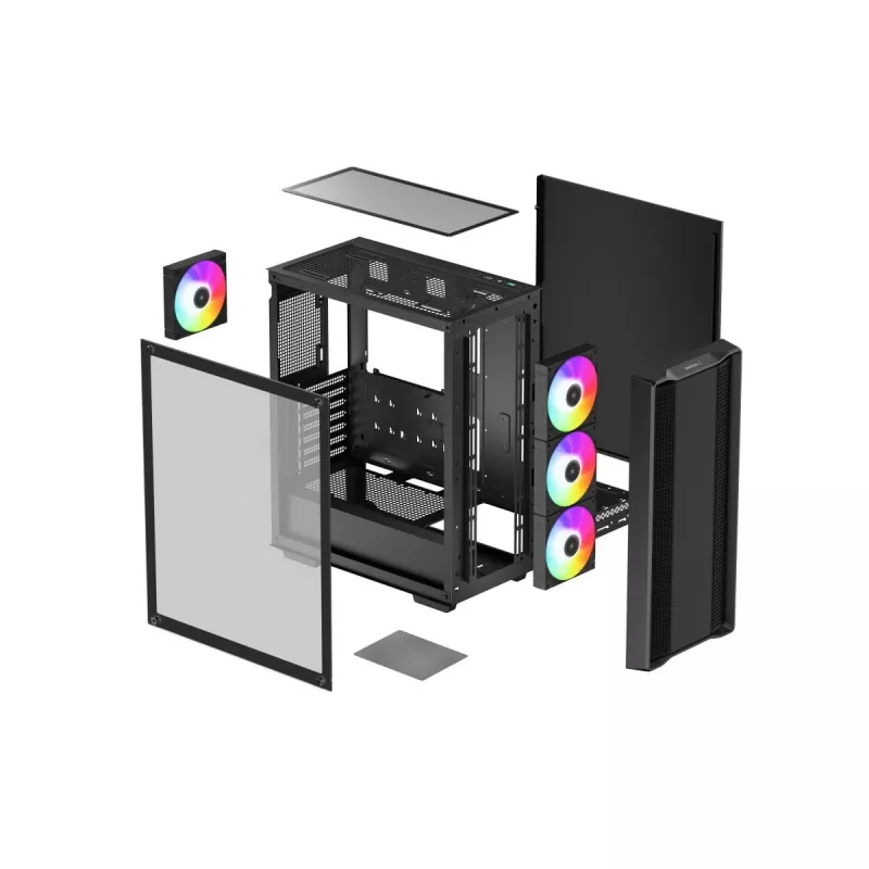 Korpusas DeepCool CC560 ARGB V2 Midi Tower Black — ATX/Micro‑ATX/Mini‑ITX, grūdintas stiklas, aRGB, palaiko iki 370 mm GPU