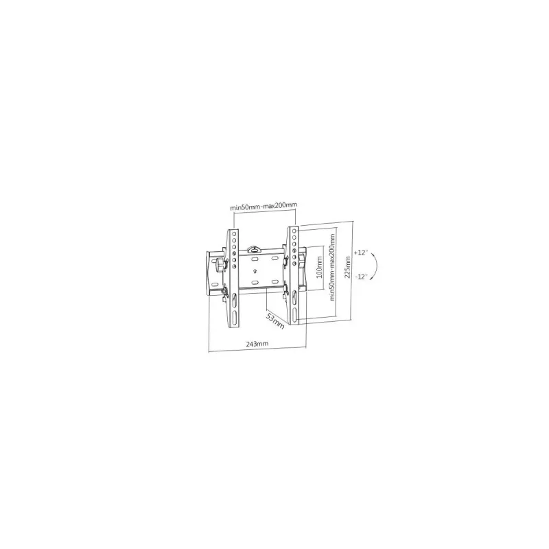 Gembird WM-42T-02 nuožulnus televizoriaus tvirtinimas prie sienos 23–42", kampas -12°/+12°, VESA 75x75–200x200, iki 30 kg, 5,3 cm nuo sienos, iš plieno, juodas