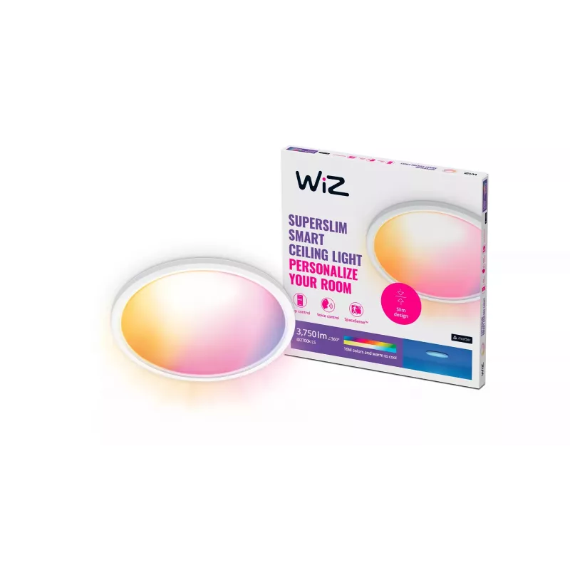 WiZ SuperSlim baltas išmanusis Wi-Fi lubų šviestuvas 545 mm, 32 W, 3800 lm, Tunable White & Color 2200-6500 K, su pritemdymu