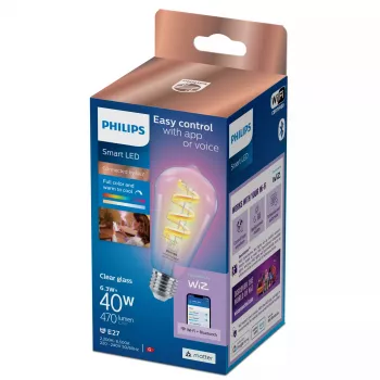 Philips Filament Clear 40 W ST64 E27 protinga lemputė, Wi-Fi/Bluetooth, skaidri, LED, E27